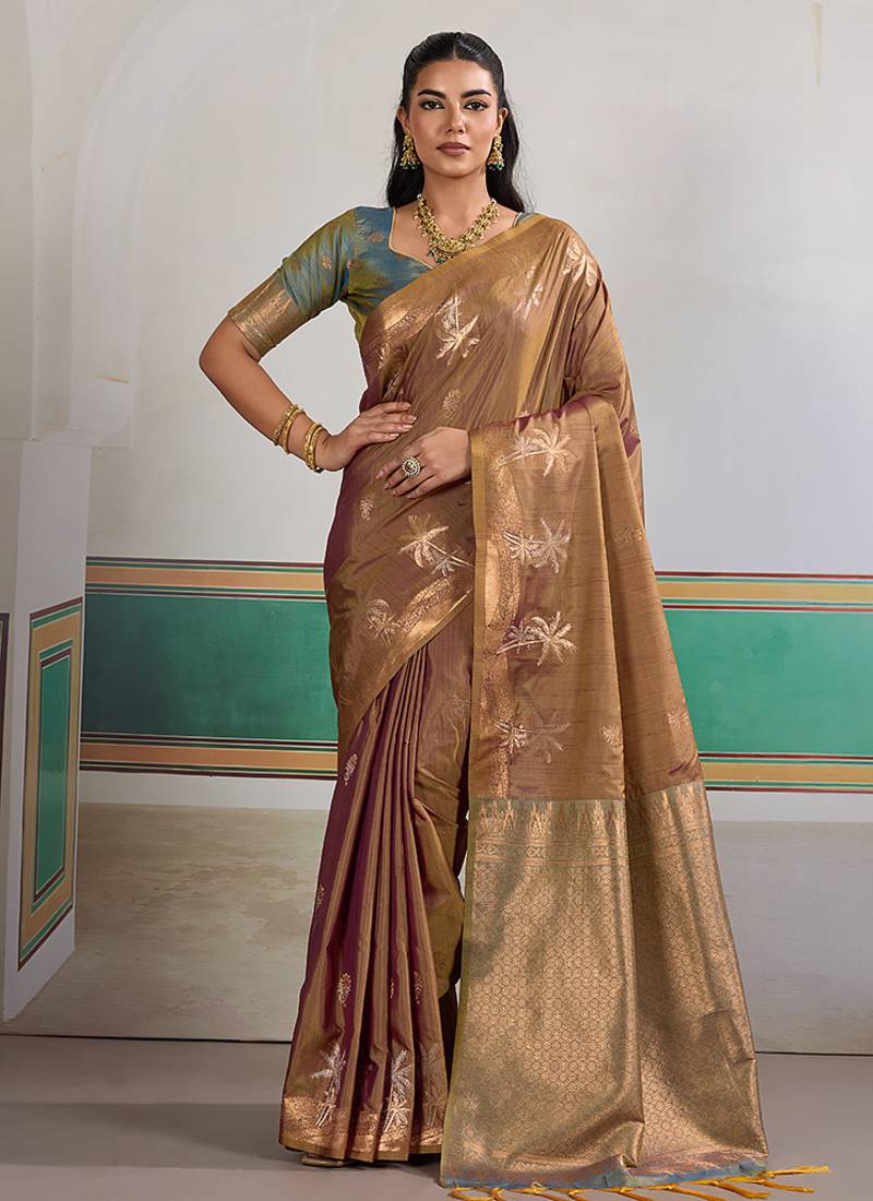 Weaving tussar silk brown saree