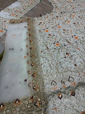 OFF WHITE SATIN EMBROIDERY LEHENGA WHIT BLOUSE 3