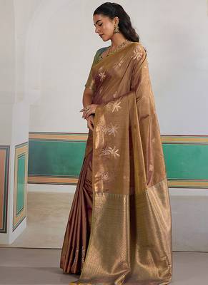 Weaving tussar silk blend brown saree 2