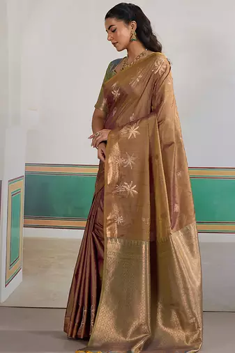 Weaving tussar silk blend brown saree