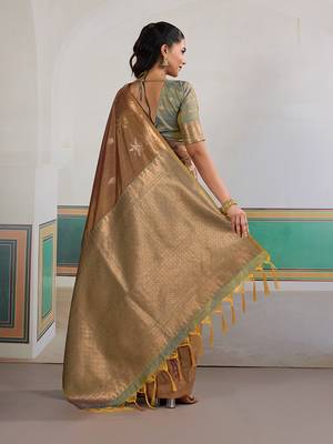 Weaving tussar silk blend brown saree 3