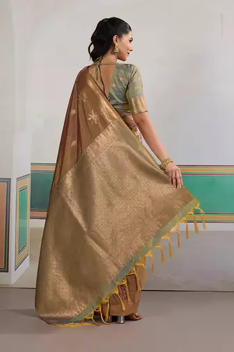 Weaving tussar silk blend brown saree