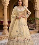 CREAM silk blend EMBROIDERY LEHENGA WHIT BLOUSE