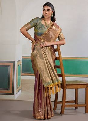 Weaving tussar silk blend brown saree 4
