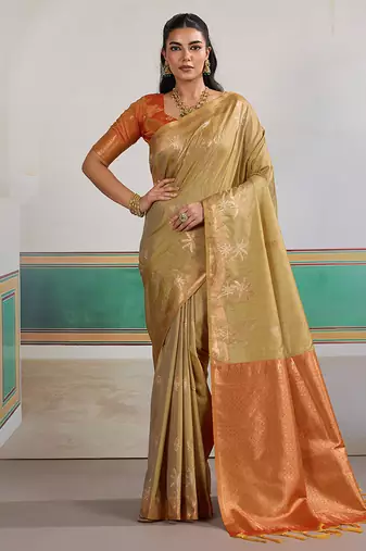 Weaving tussar silk beige saree