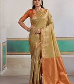 Weaving tussar silk beige saree