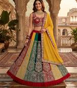 multi GEORGETTE   EMBROIDERY SEMI STICHED  LEHENGA WHIT BLOUSE