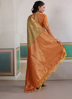 Weaving tussar silk blend beige saree 3