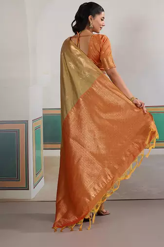 Weaving tussar silk blend beige saree