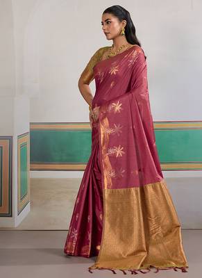 Weaving tussar silk blend onion pink saree 1