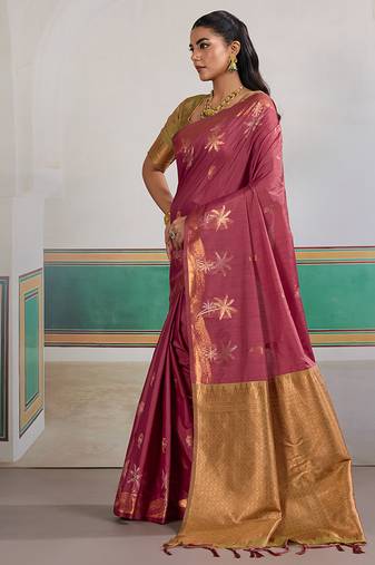 Weaving tussar silk onion pink saree