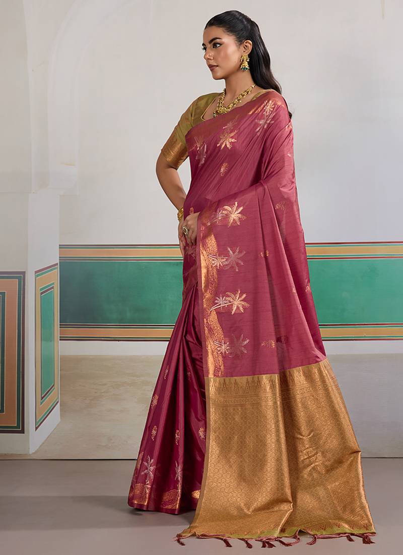 Weaving tussar silk onion pink saree