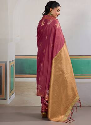 Weaving tussar silk blend onion pink saree 2