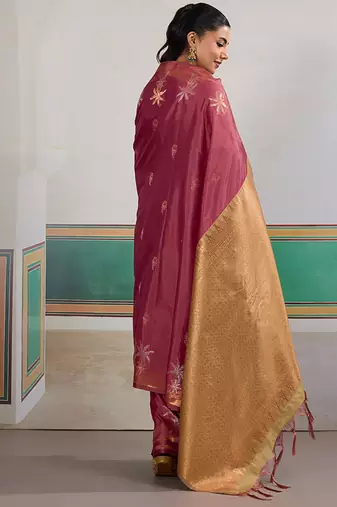 Weaving tussar silk blend onion pink saree