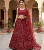 MAROON NET EMBROIDERY LEHENGA WHIT BLOUSE