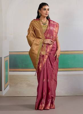 Weaving tussar silk blend onion pink saree 3