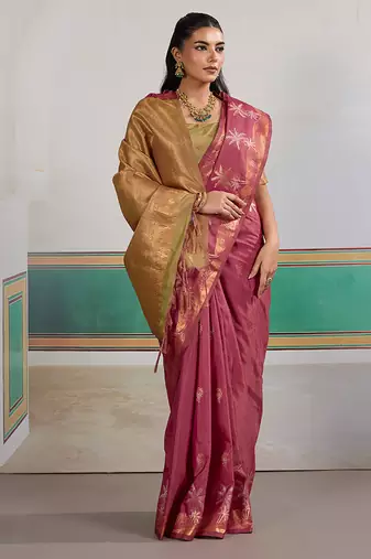Weaving tussar silk blend onion pink saree