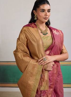 Weaving tussar silk blend onion pink saree 4