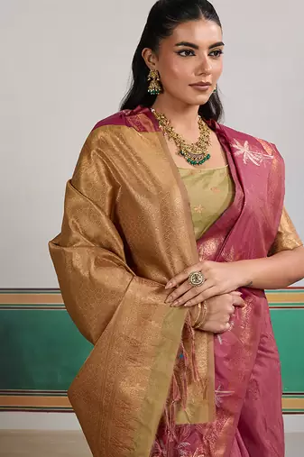 Weaving tussar silk blend onion pink saree
