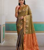 Weaving tussar silk olive green saree