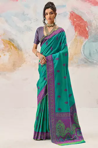 Faux kanjivaram silk weaving saree in sea green