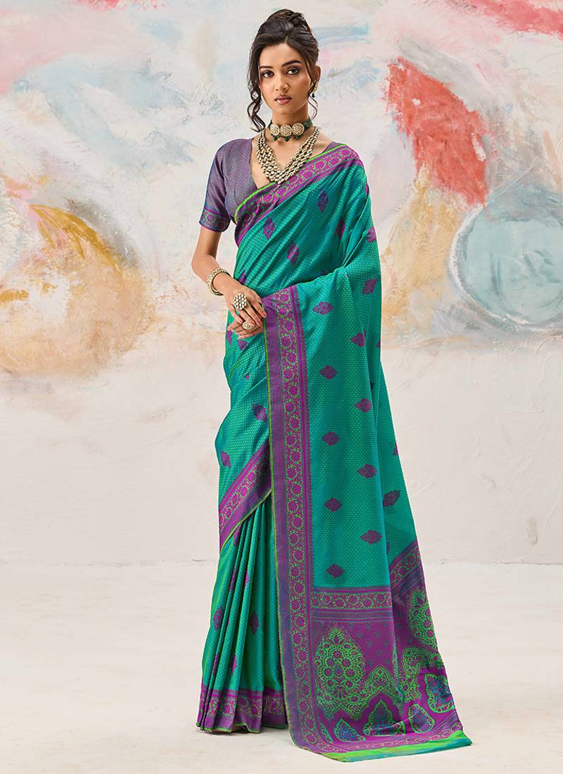 Faux kanjivaram silk weaving saree in sea green