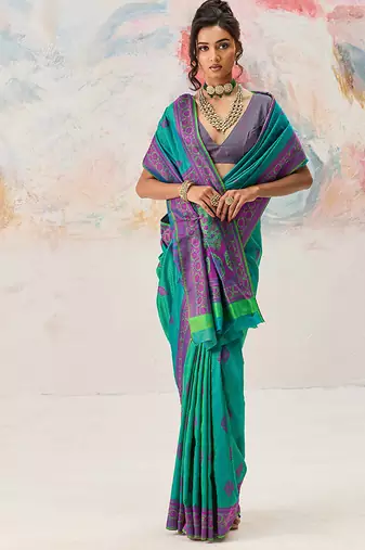 Faux kanjivaram silk blend weaving saree in sea green