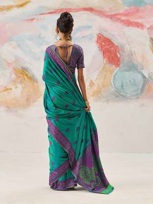 Faux kanjivaram silk blend weaving saree in sea green 3
