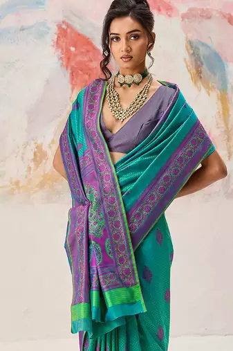 Faux kanjivaram silk blend weaving saree in sea green