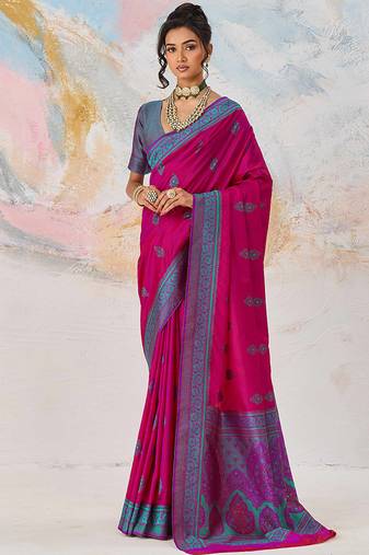 Faux kanjivaram silk weaving saree in rani pink
