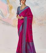 Faux kanjivaram silk weaving saree in rani pink