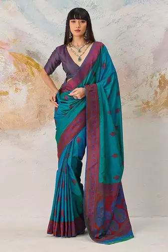 Faux kanjivaram silk weaving saree in teal