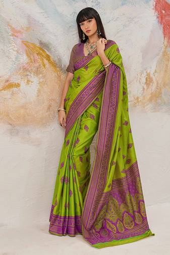 Faux kanjivaram silk weaving saree in light green