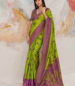 Faux kanjivaram silk weaving saree in light green