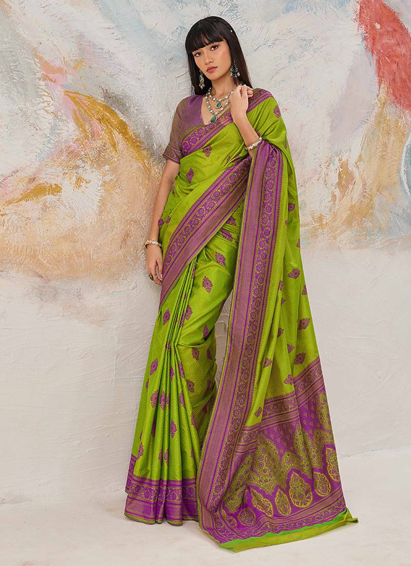 Faux kanjivaram silk weaving saree in light green
