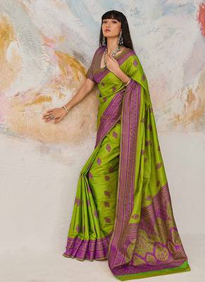 Faux kanjivaram silk blend weaving saree in light green 2