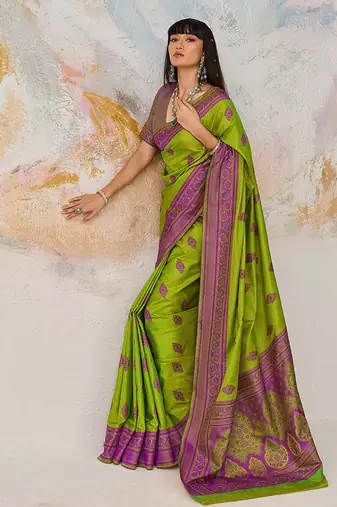 Faux kanjivaram silk blend weaving saree in light green