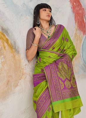 Faux kanjivaram silk blend weaving saree in light green 4