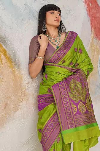 Faux kanjivaram silk blend weaving saree in light green