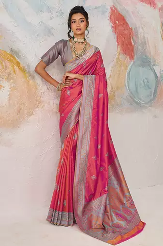 Faux kanjivaram silk weaving saree in pink