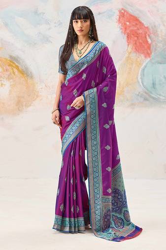 Faux kanjivaram silk weaving saree in purple