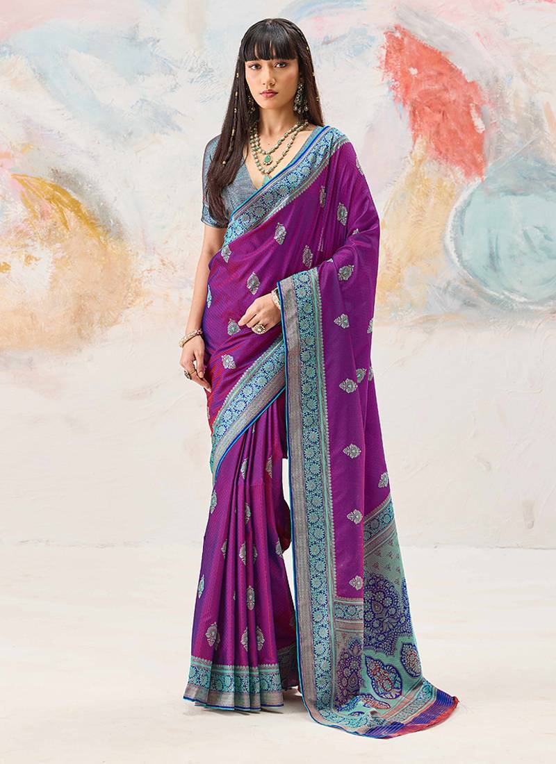 Faux kanjivaram silk weaving saree in purple