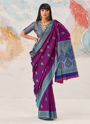 Faux kanjivaram silk blend weaving saree in purple 2
