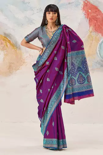 Faux kanjivaram silk blend weaving saree in purple