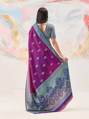 Faux kanjivaram silk blend weaving saree in purple 3