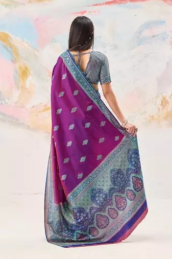 Faux kanjivaram silk blend weaving saree in purple