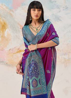 Faux kanjivaram silk blend weaving saree in purple 4