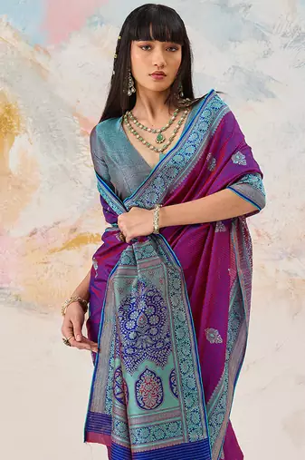 Faux kanjivaram silk blend weaving saree in purple