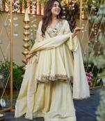 White silk readymade suit with real mirror work