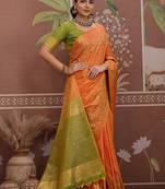 Tussar silk orange weaving traditional saree